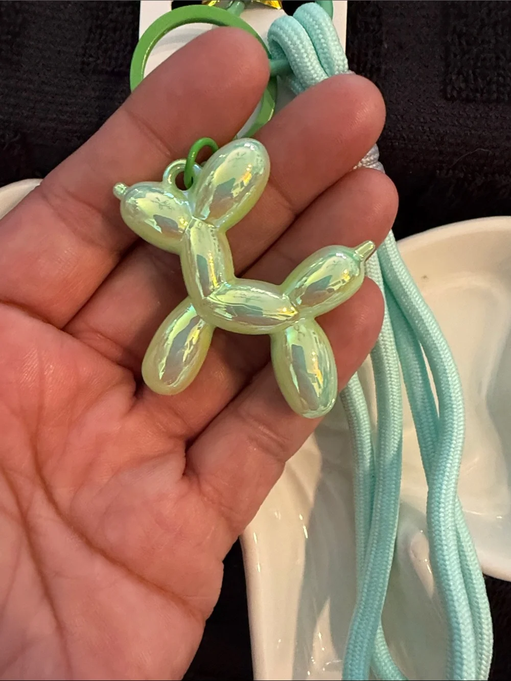 Mint Iridescent Balloon Dog Keychain with Mint Tassel